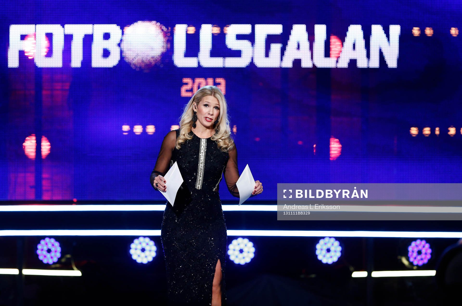 Anna Brolin, Programledare TV4 under Fotbollsgalan den 11 november 2013 i Stockholm.