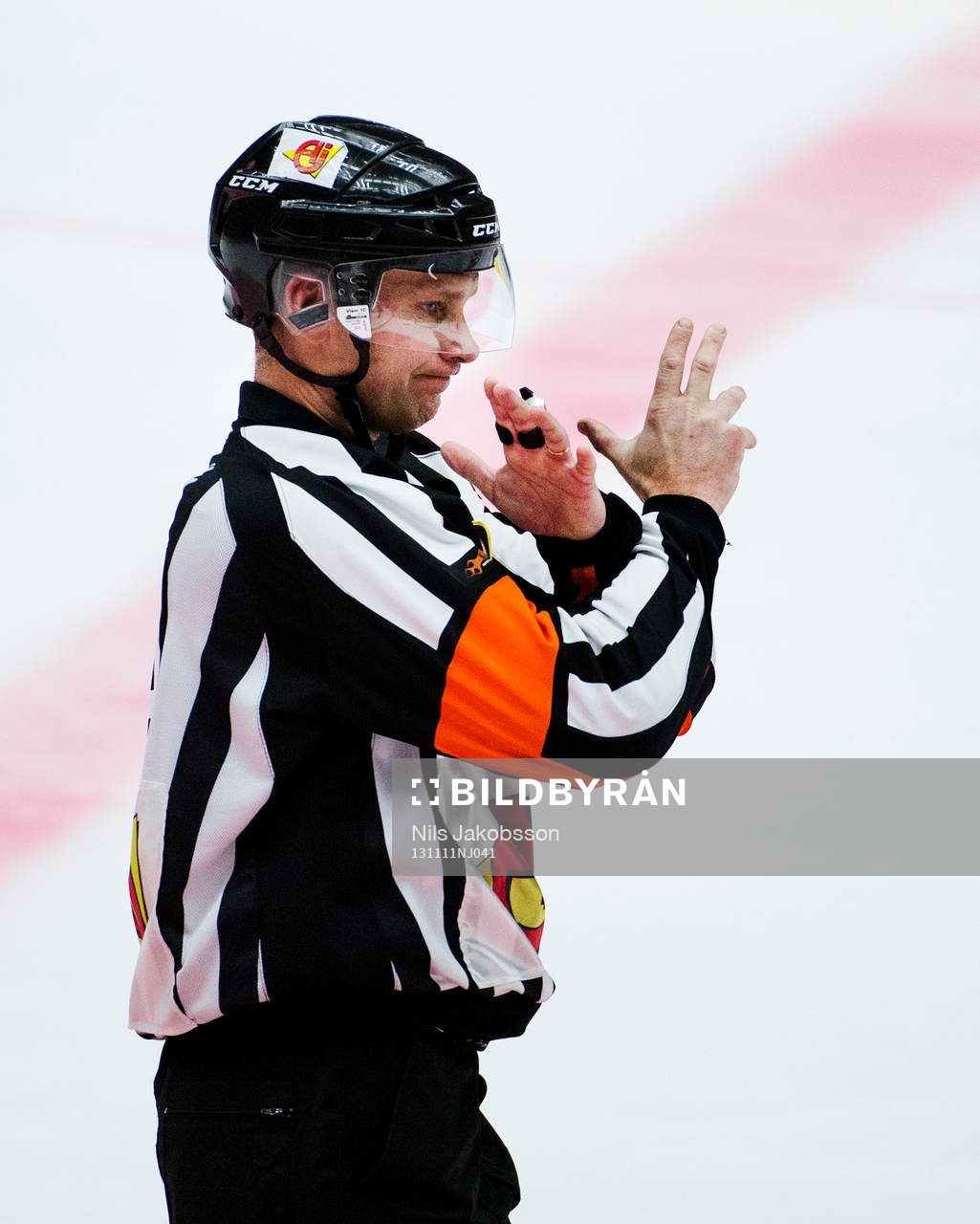 Domare Niclas Johansson tar en utvisning för interference