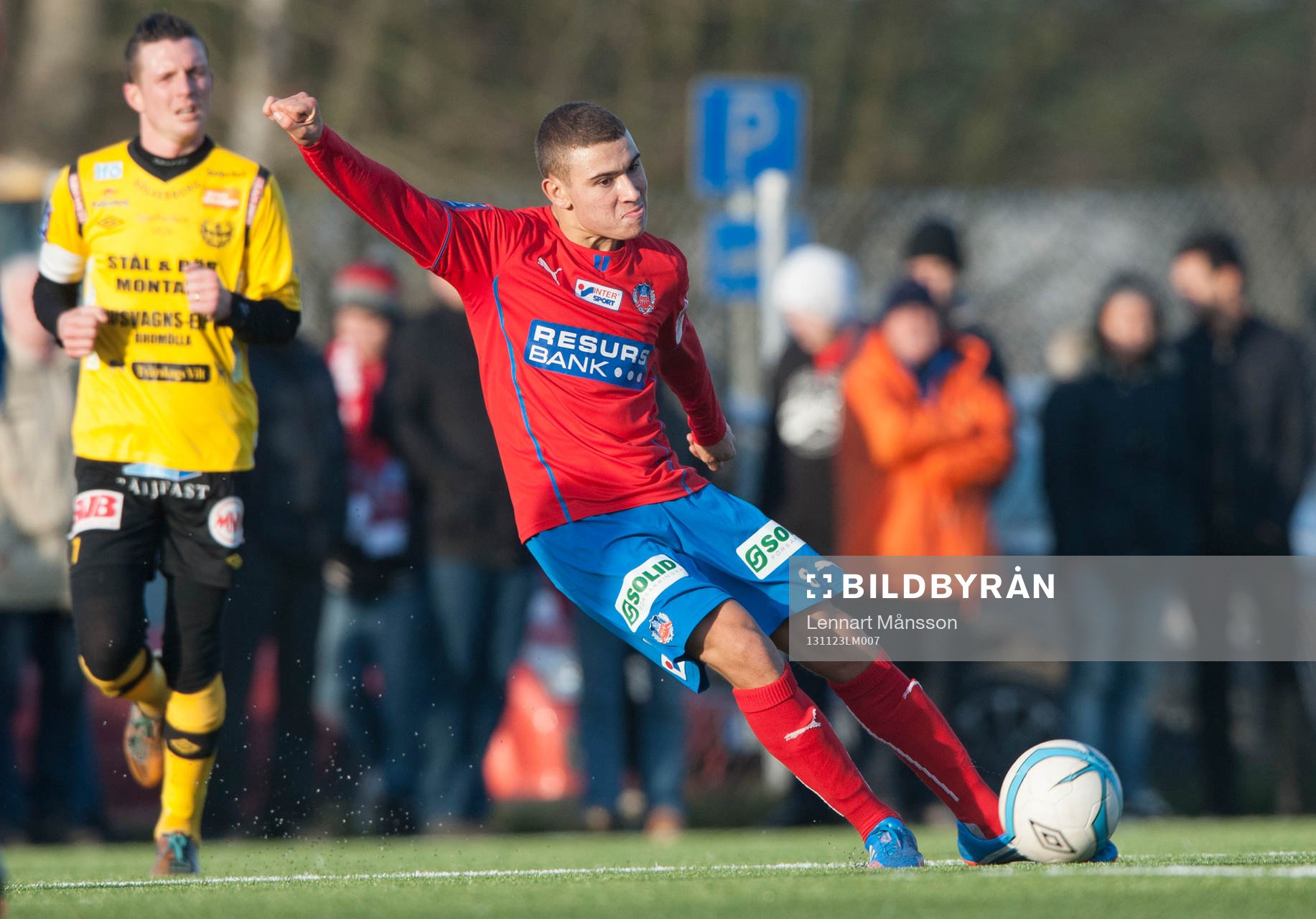 Helsingborgs Jordan Larsson i en träningsmatch mellan