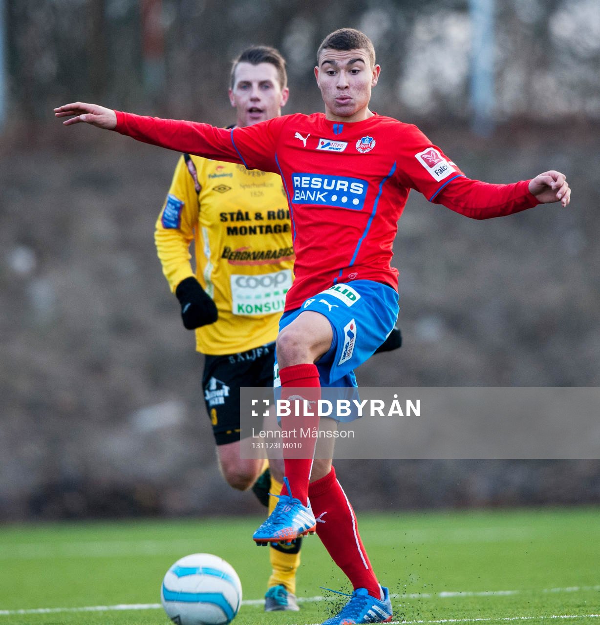 Helsingborgs Jordan Larsson i en träningsmatch mellan