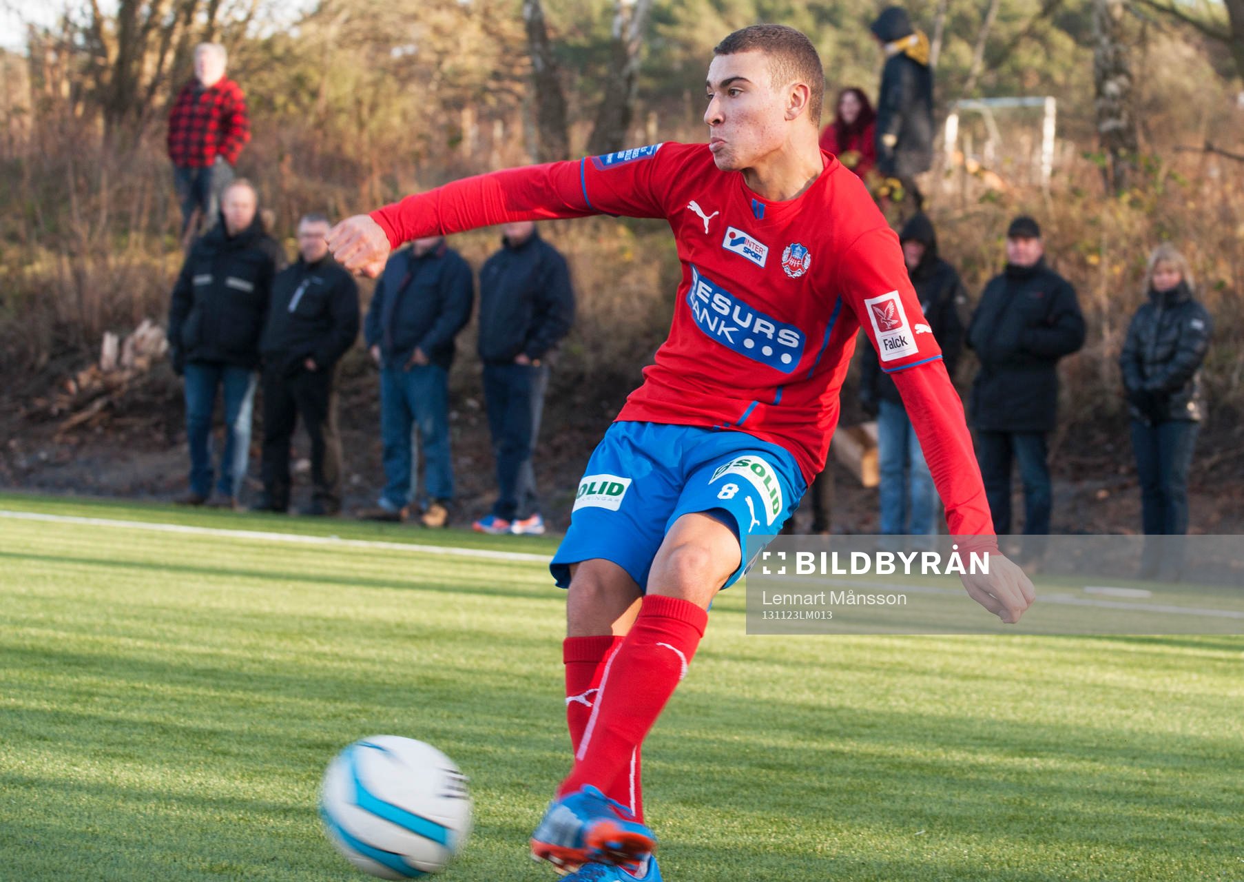 Helsingborgs Jordan Larsson i en träningsmatch mellan