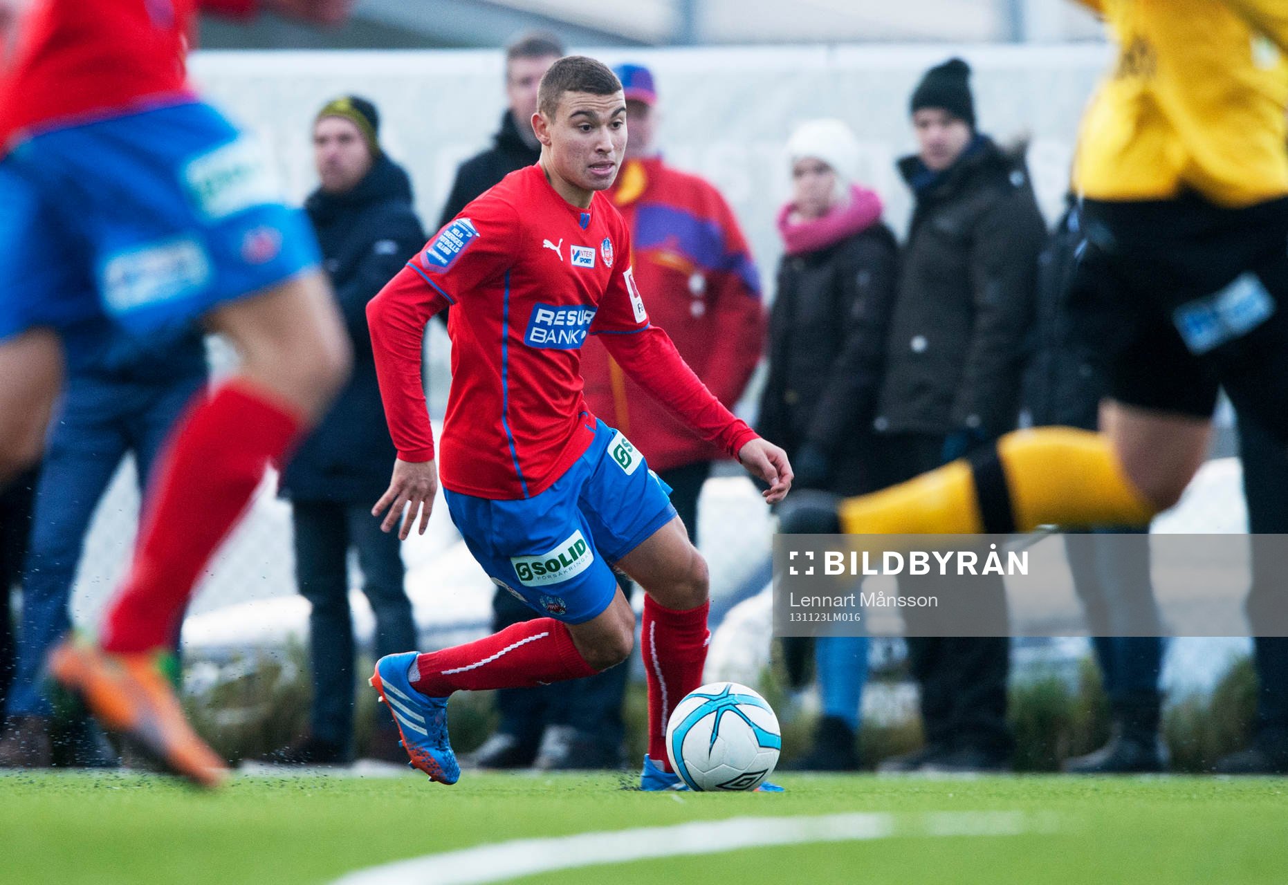 Helsingborgs Jordan Larsson i en träningsmatch mellan