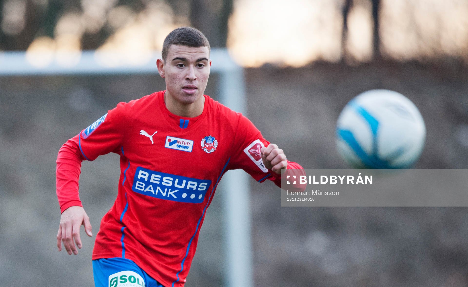 Helsingborgs Jordan Larsson i en träningsmatch mellan