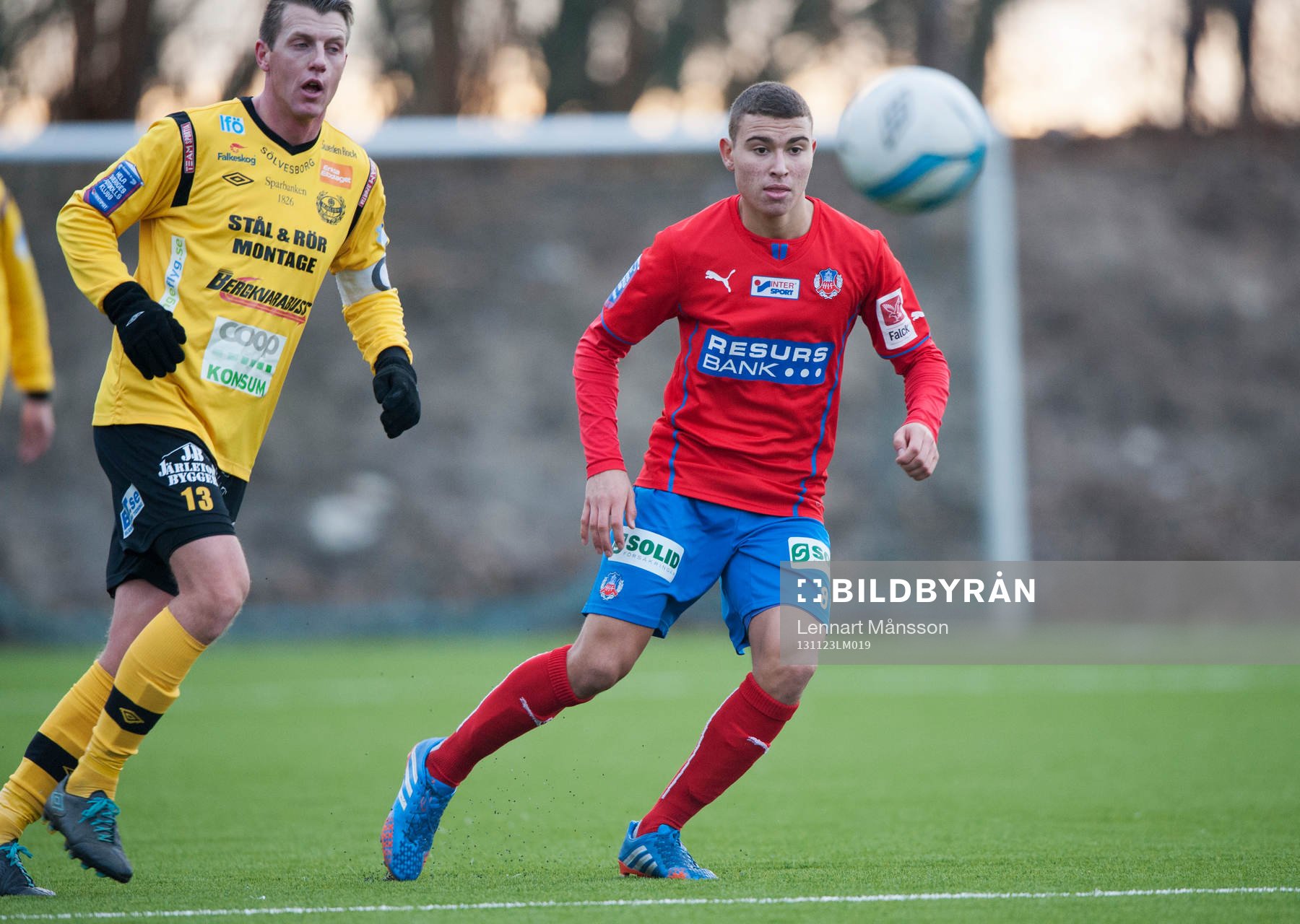 Helsingborgs Jordan Larsson i en träningsmatch mellan