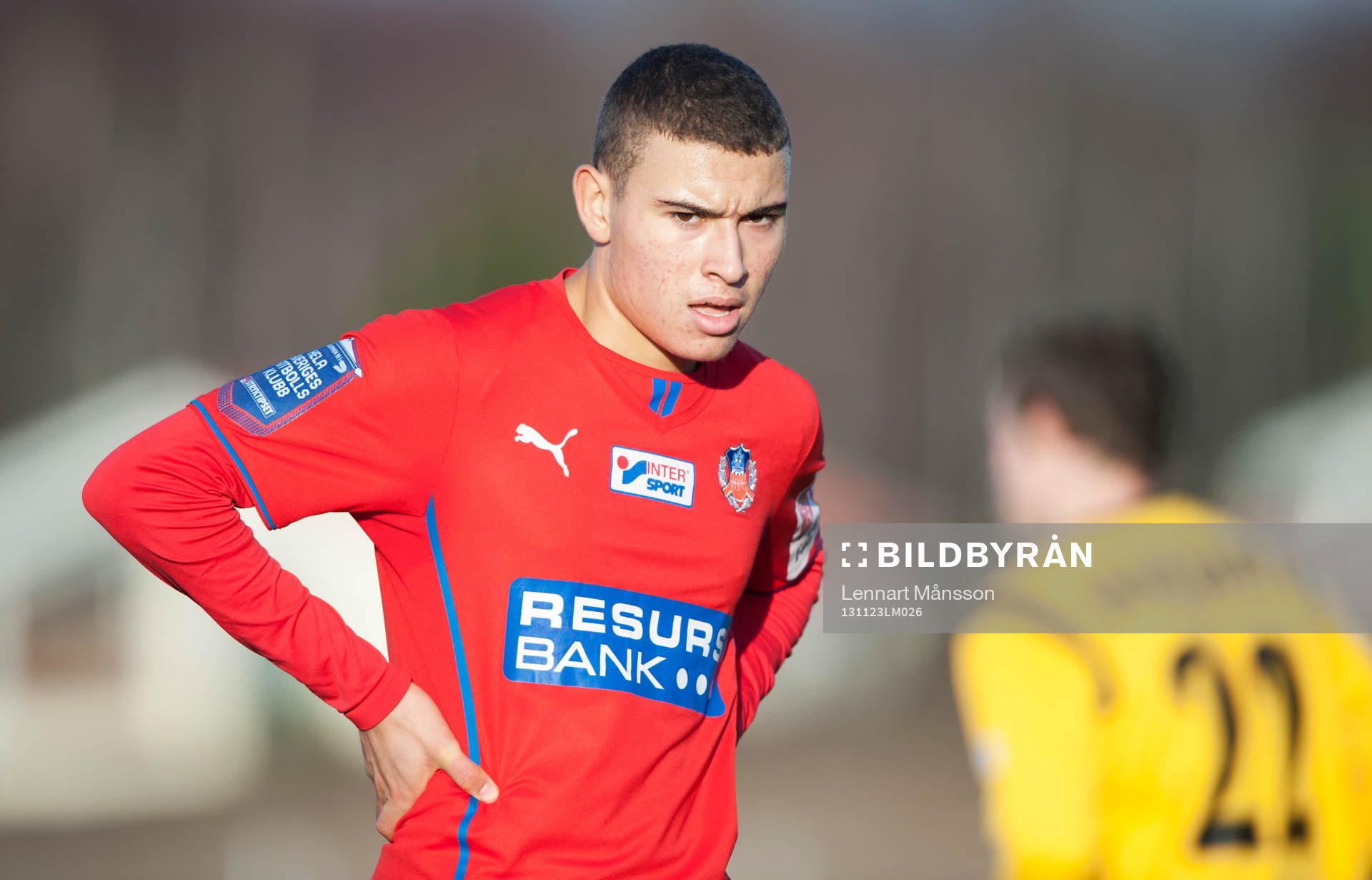 Helsingborgs Jordan Larsson i en träningsmatch mellan
