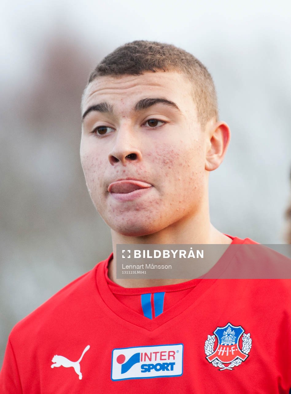 Helsingborgs Jordan Larsson i en träningsmatch mellan