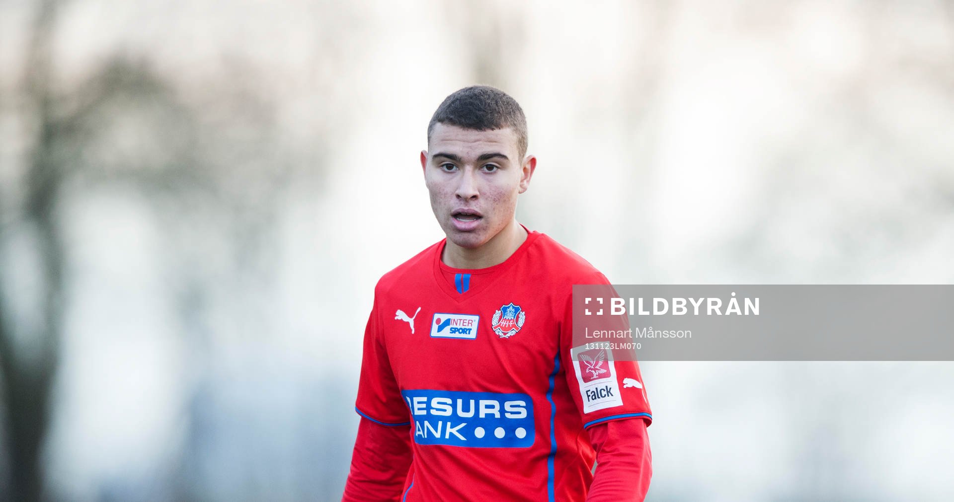 Helsingborgs Jordan Larsson i en träningsmatch mellan