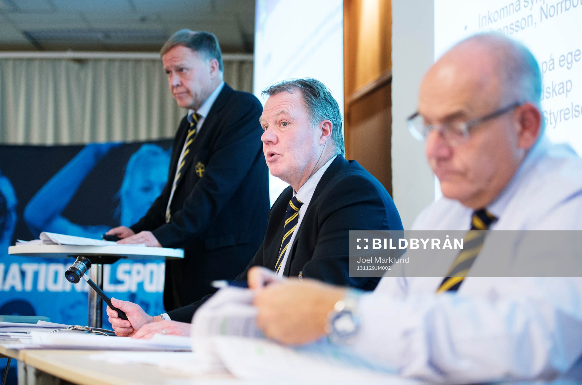 Ordförande Karl-Erik Nilsson under Svenska Fotbollförbundets representantskapsmöte för 2013 den 29 november 2013 i Stockholm.