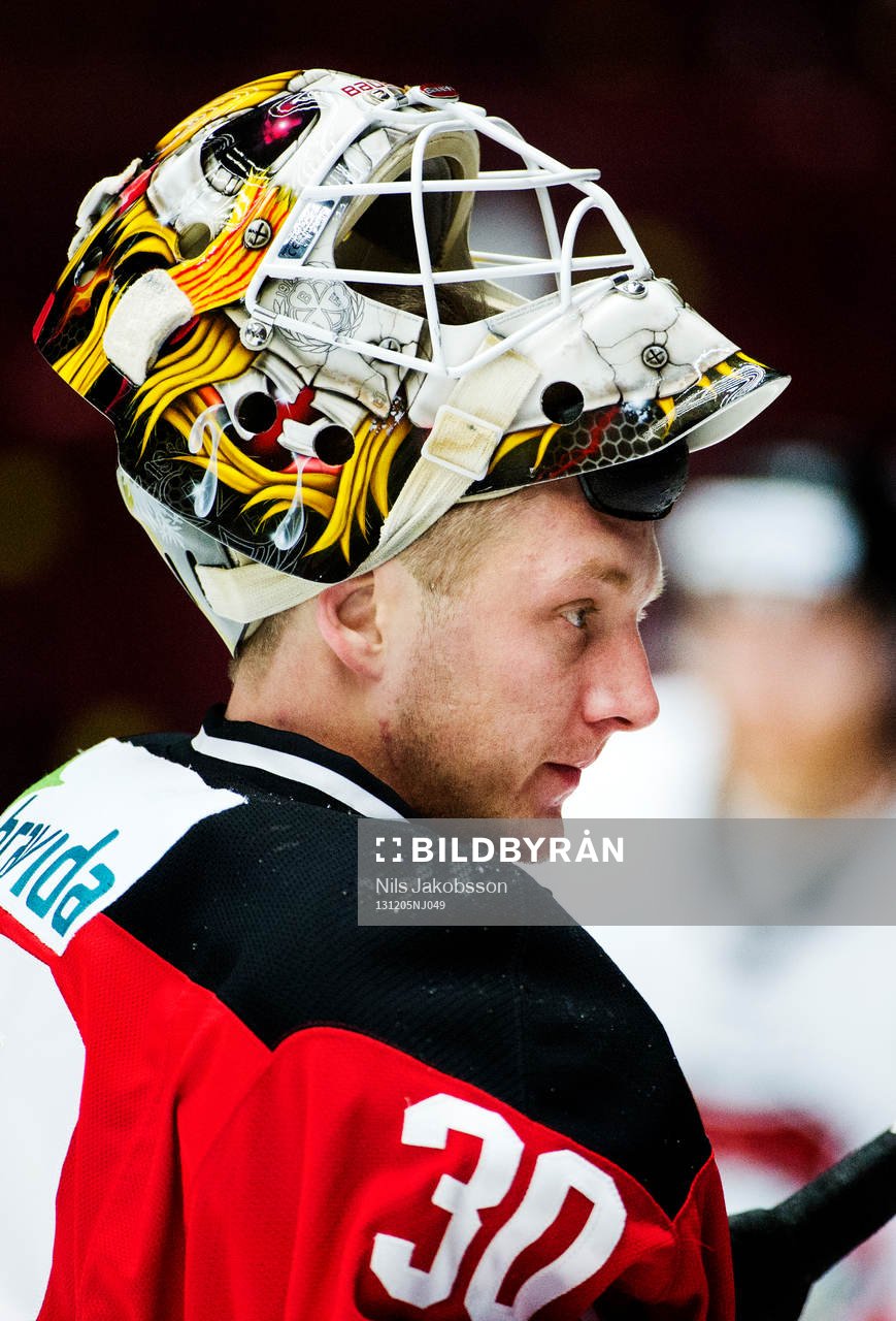 Malmö Redhawks målvakt Robin Rahm innan matchen i
