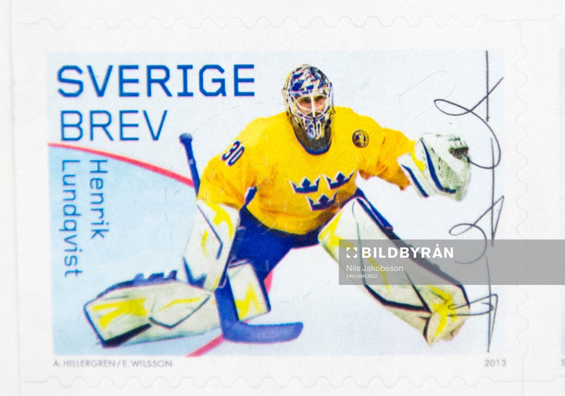 Henrik Lundqvist som frimärke fotograferad