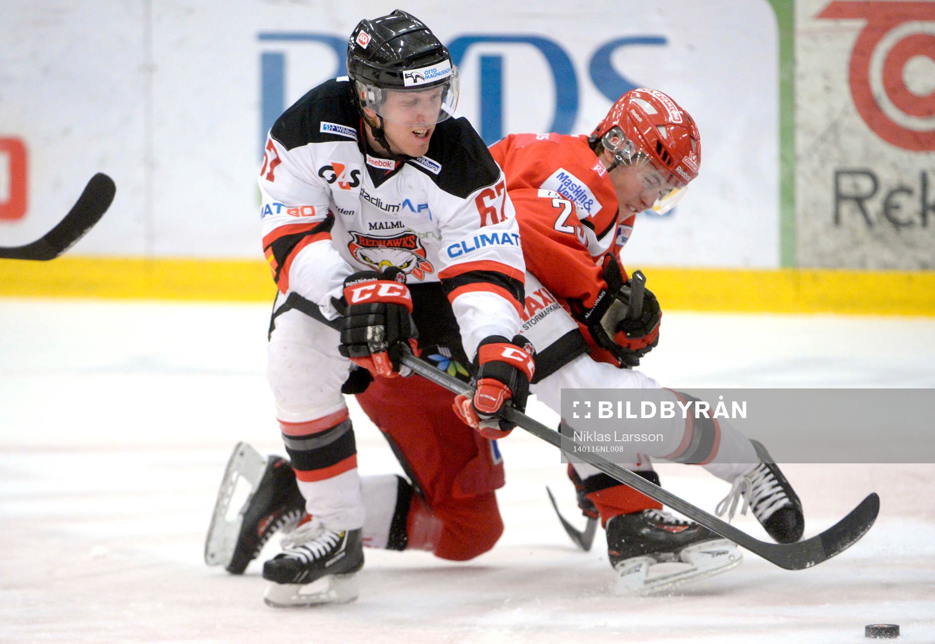 Malmö Redhawks Tobias Ericsson och Almtunas Jonas Berglund