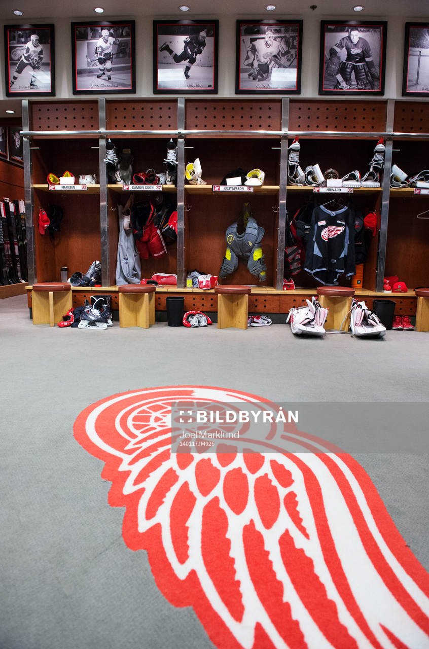 NHL-laget Detroit Red Wings omklädningsrum