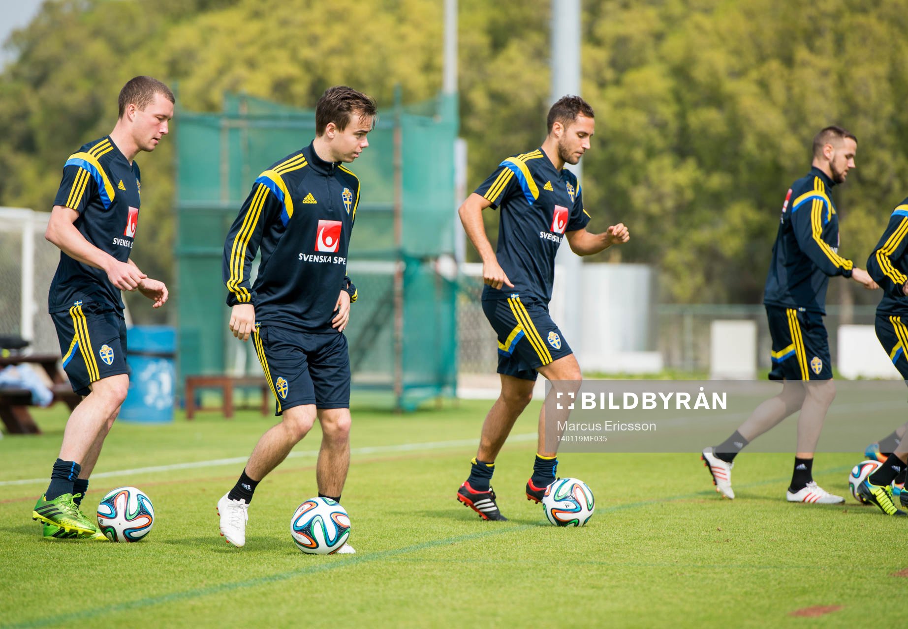 Jakob Johansson, Andreas Blomqvist, Niklas Backman och Alexander Milosevic under Sveriges träning på januariturnén den 19 januari 2014 i Abu Dhabi.