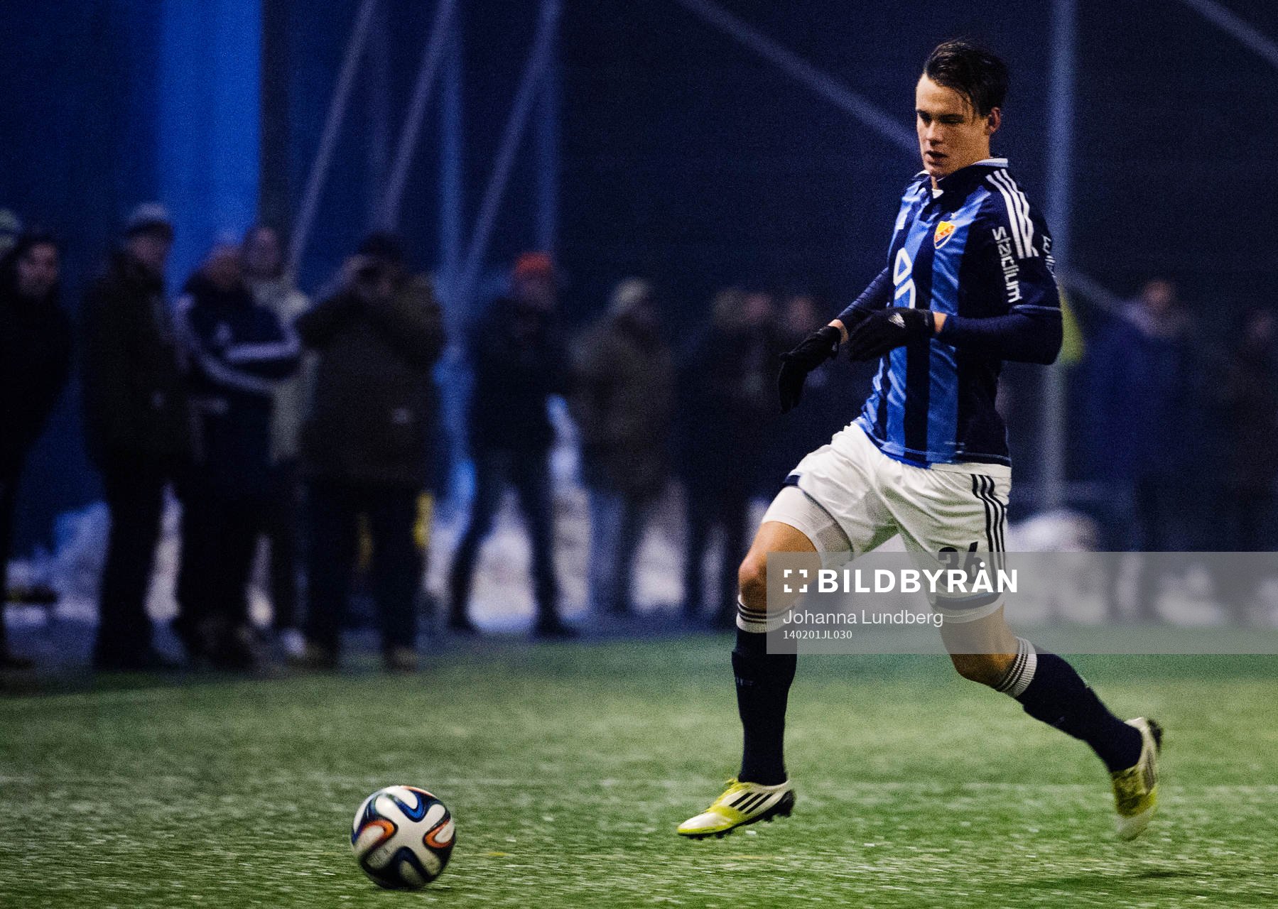Djurgårdens  Philip Sparrdal Mantilla  under en träningsmatch i fotboll mellan Djurgården och IFK Mariehamn den 1 februaro 2014 i Stockholm.