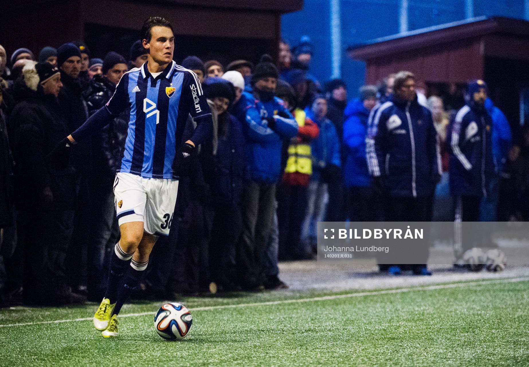 Djurgårdens Philip Sparrdal Mantilla under en träningsmatch i fotboll mellan Djurgården och IFK Mariehamn den 1 februaro 2014 i Stockholm.
