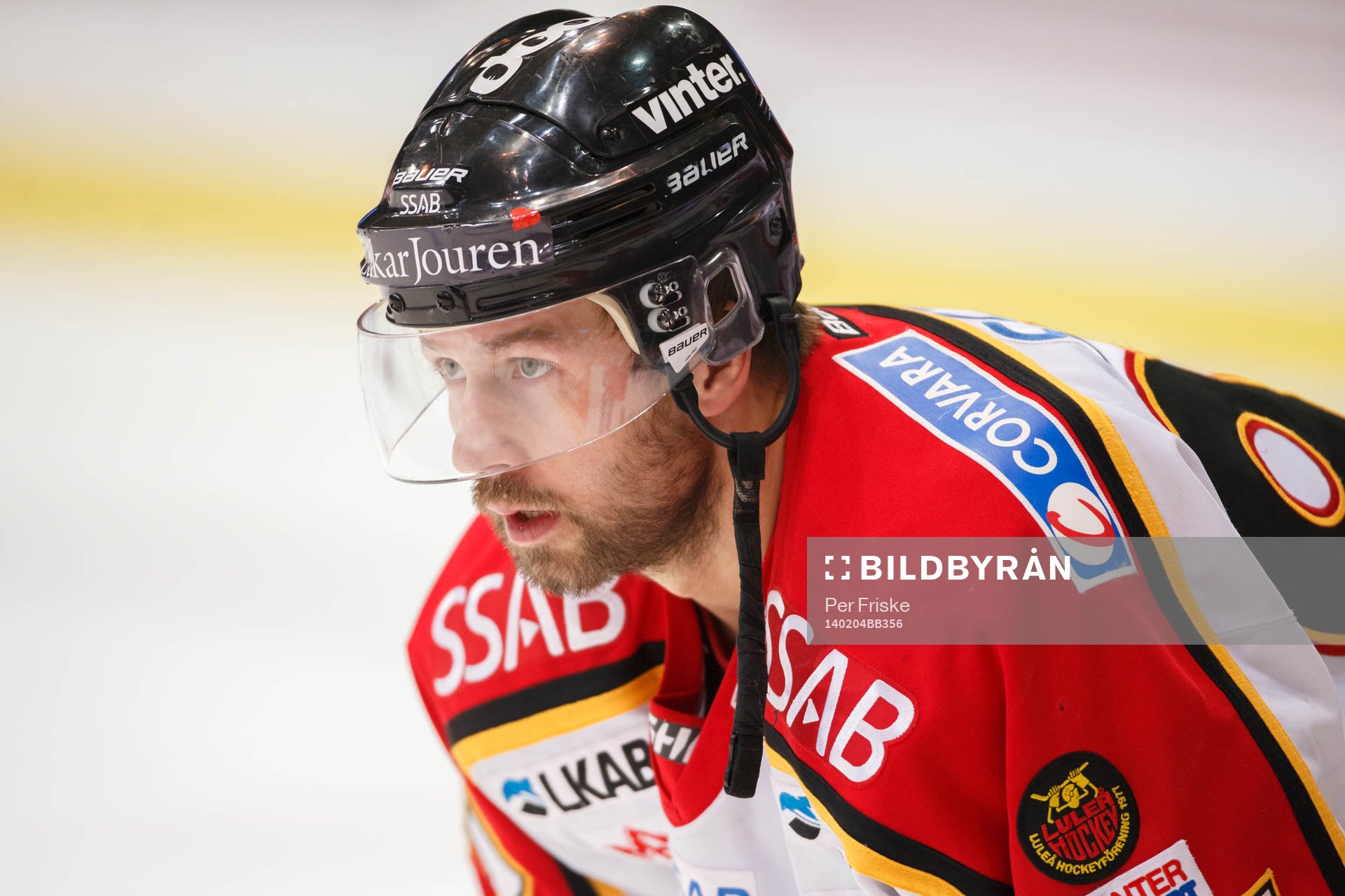 Luleås Per Ledin på uppvärmningen innan ishockeymatchen