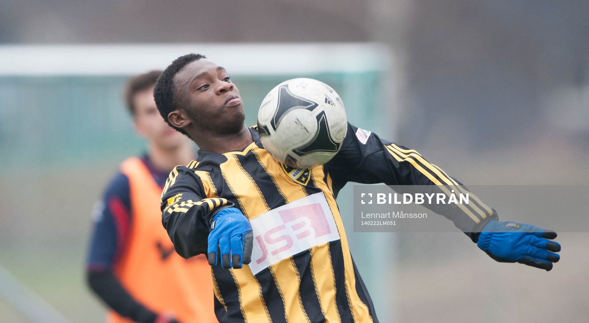 Hässleholms Junior Bangura i träningsmatchen mellan IFK Hässleholm och Perstorp i Hässleholm 22 februari 2014.