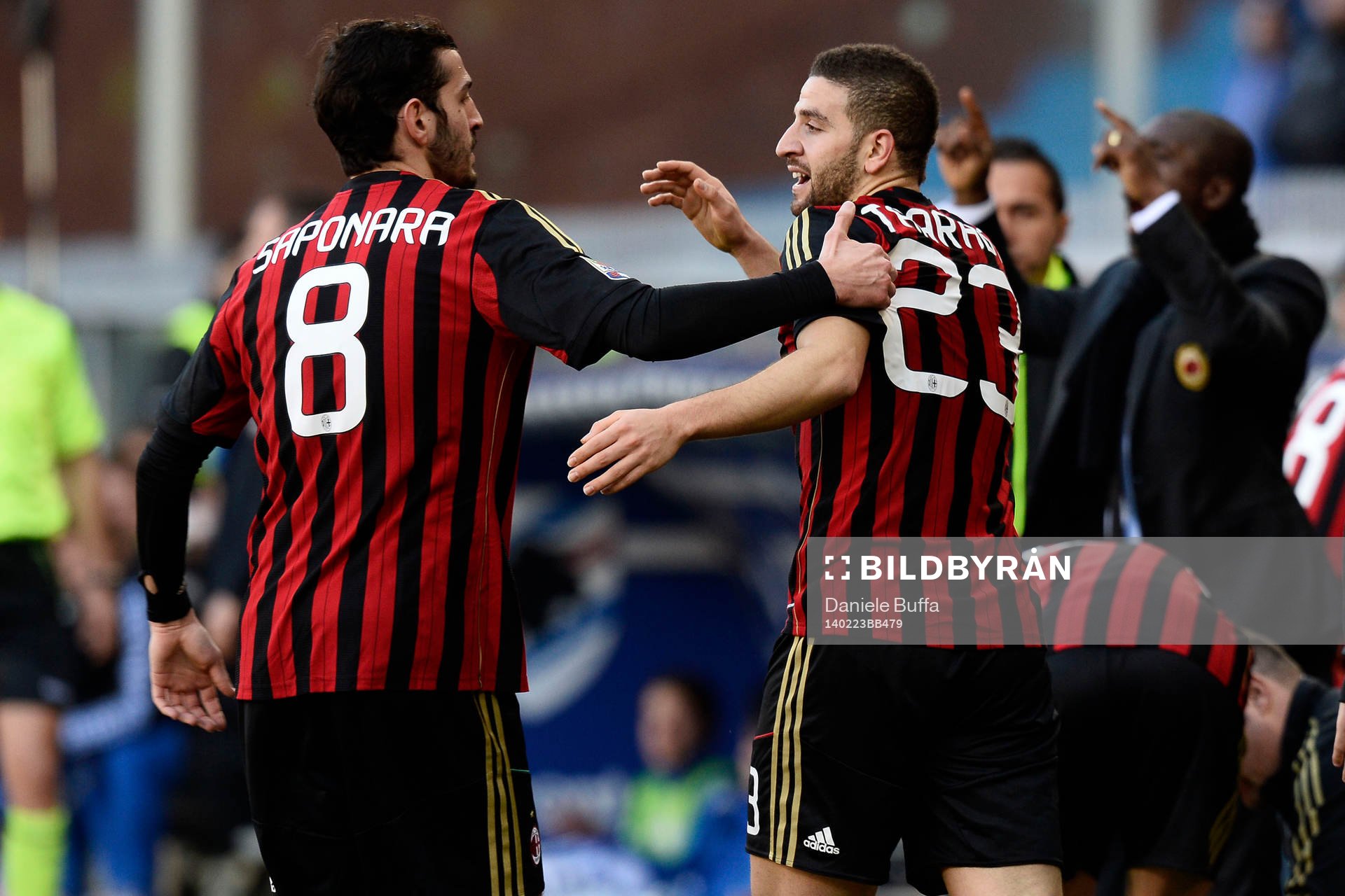  Fotboll, Serie A, Sampdoria - Milan: esultanza gol Adel Taarabt Milan. Goal celebration 