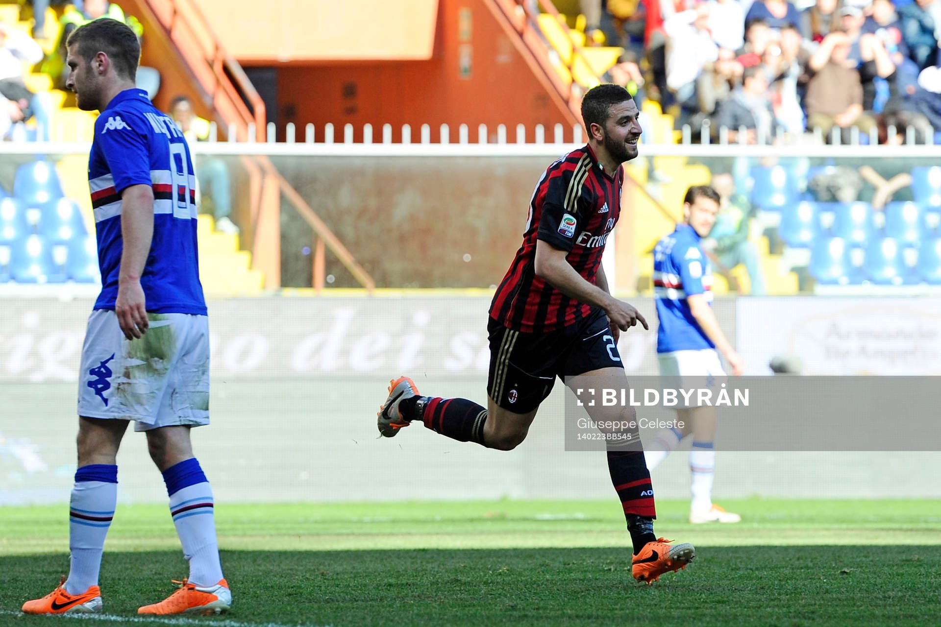  Fotboll, Serie A, Sampdoria - Milan: Esultanza gol di Adel Taarabt Milan 0-1. Celebration goal