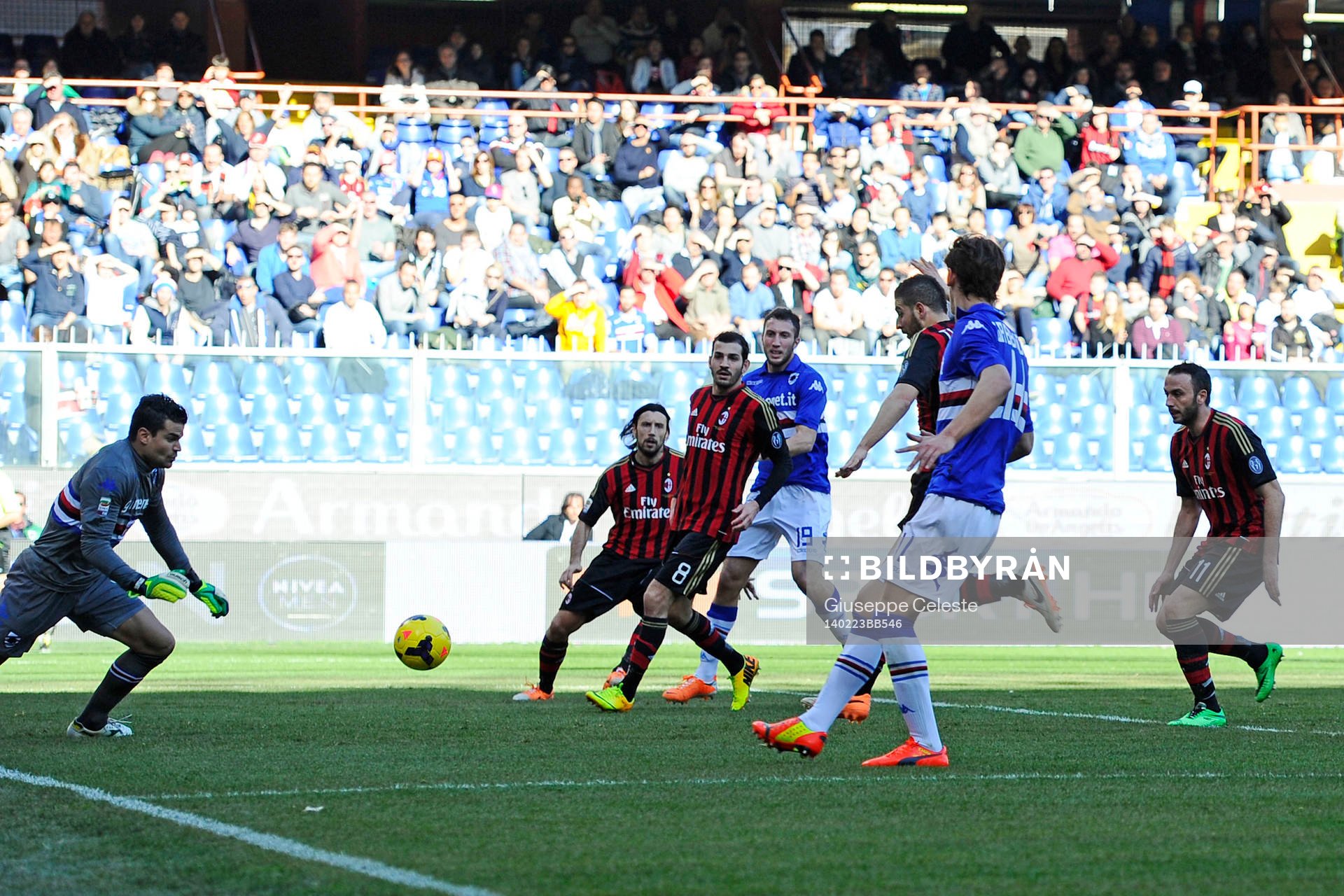  Fotboll, Serie A, Sampdoria - Milan: Gol di Adel Taarabt Milan 0-1. Celebration goal