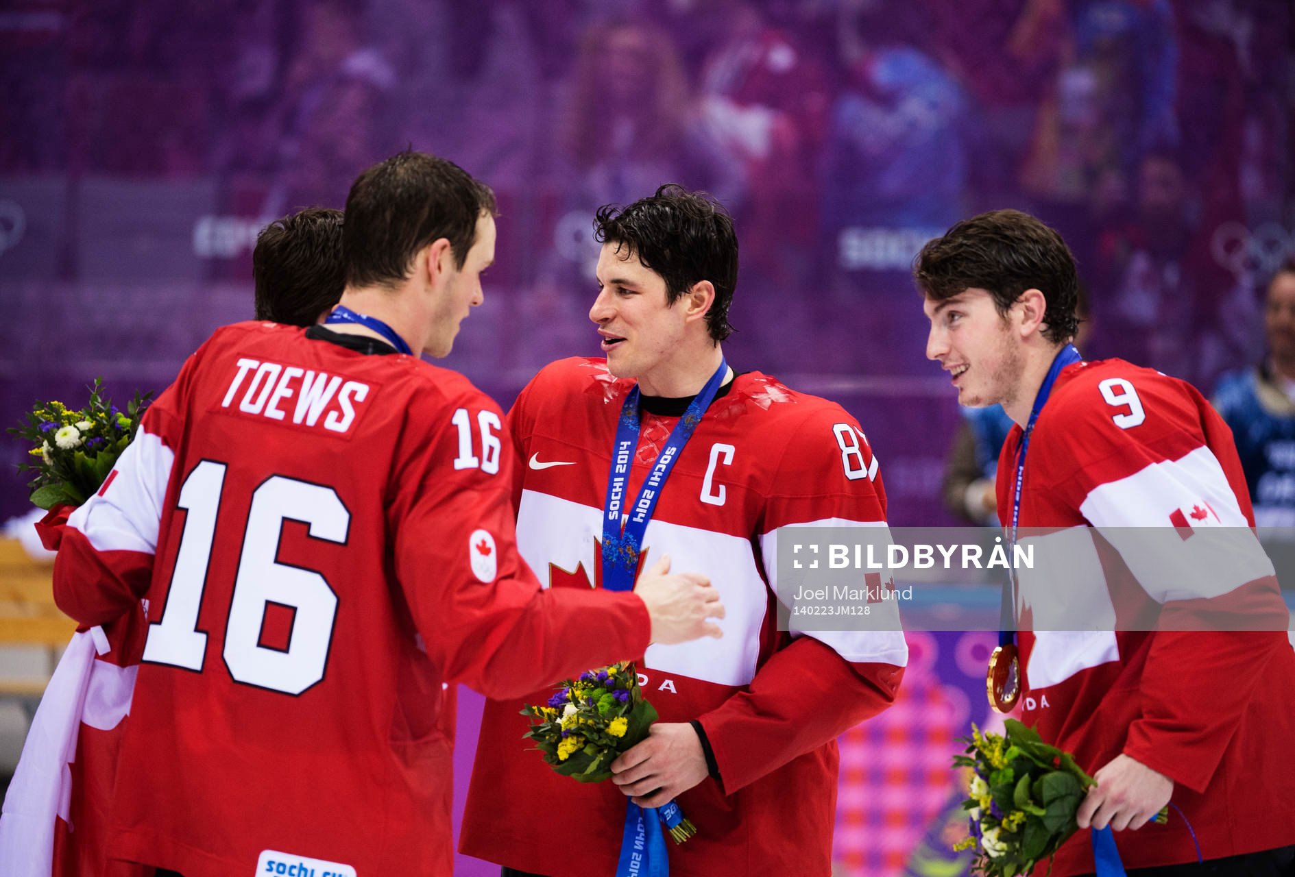 Kanadas Jonathan Toews, Sidney Crosby och Matt Duchene