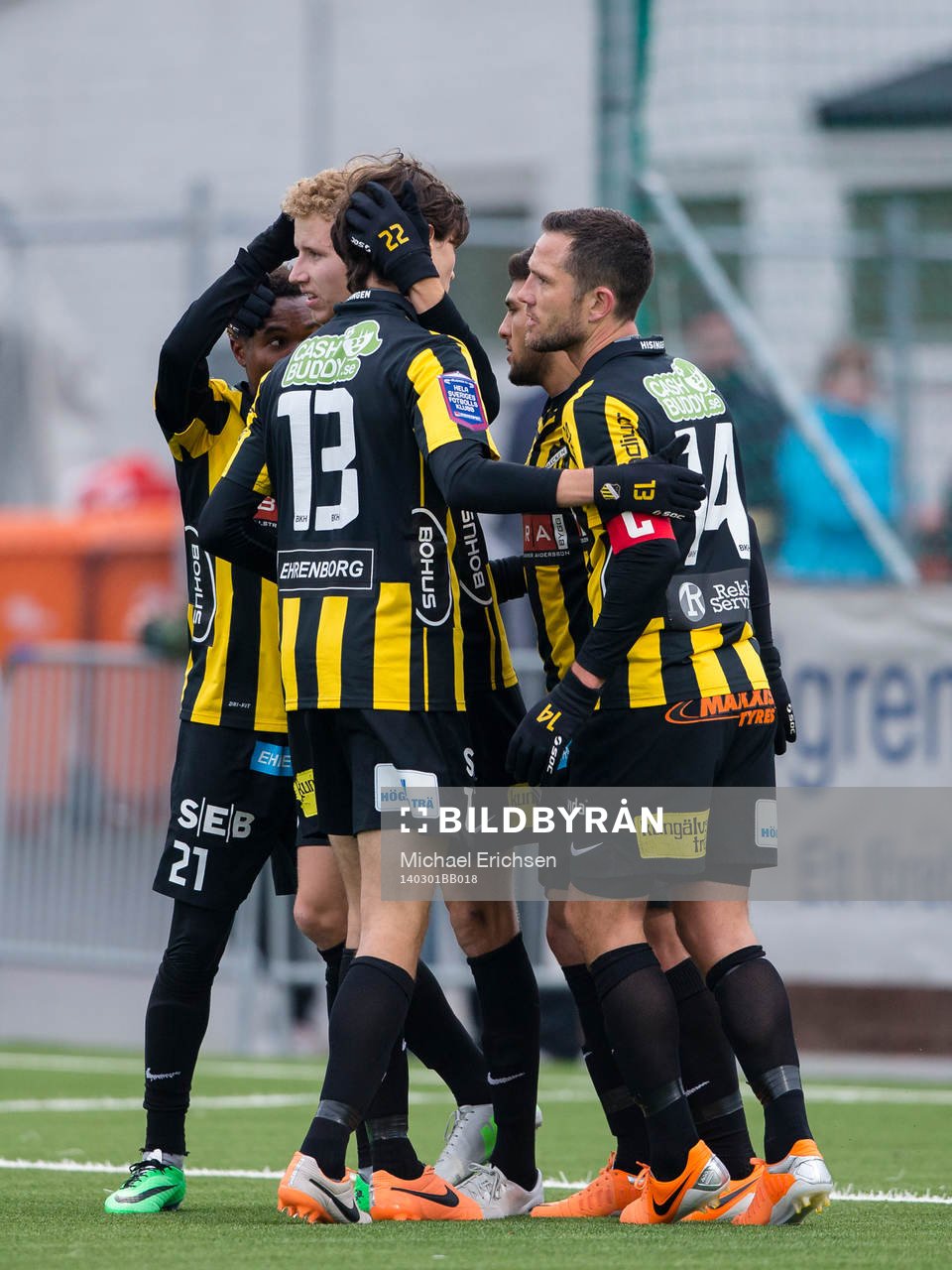 Jubel i Häcken efter att Samuel Gustafson gjort 2-0 under fotbollsmatchen i Svenska Cupen mellan Häcken - Örgryte den 1 mars 2014 i Göteborg.