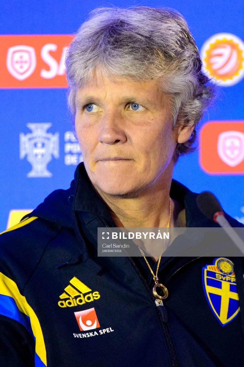 Pia Sundhage, förbundskapten Sverige, på en presskonferens