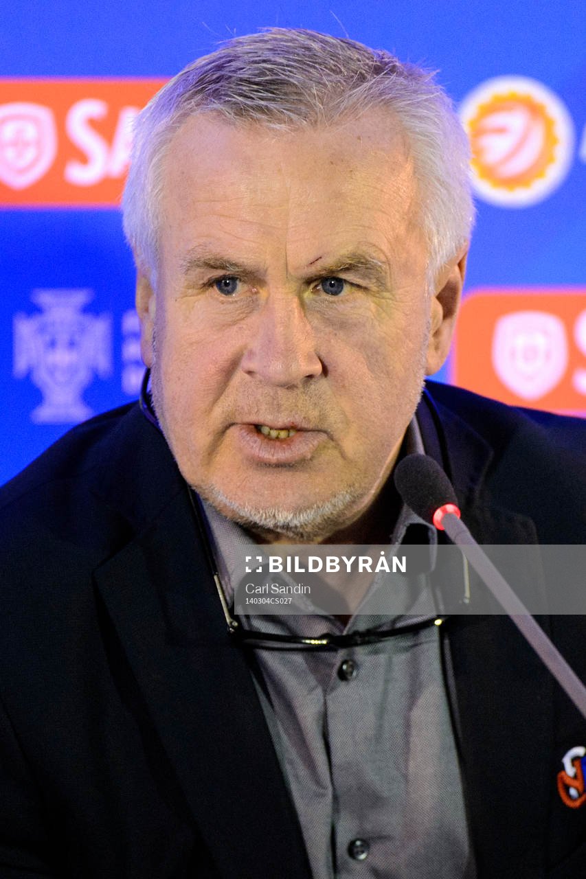 Even Pellerud, förbundskapten Norge, på en presskonferens under Algarve Cup den 4 februari 2014.