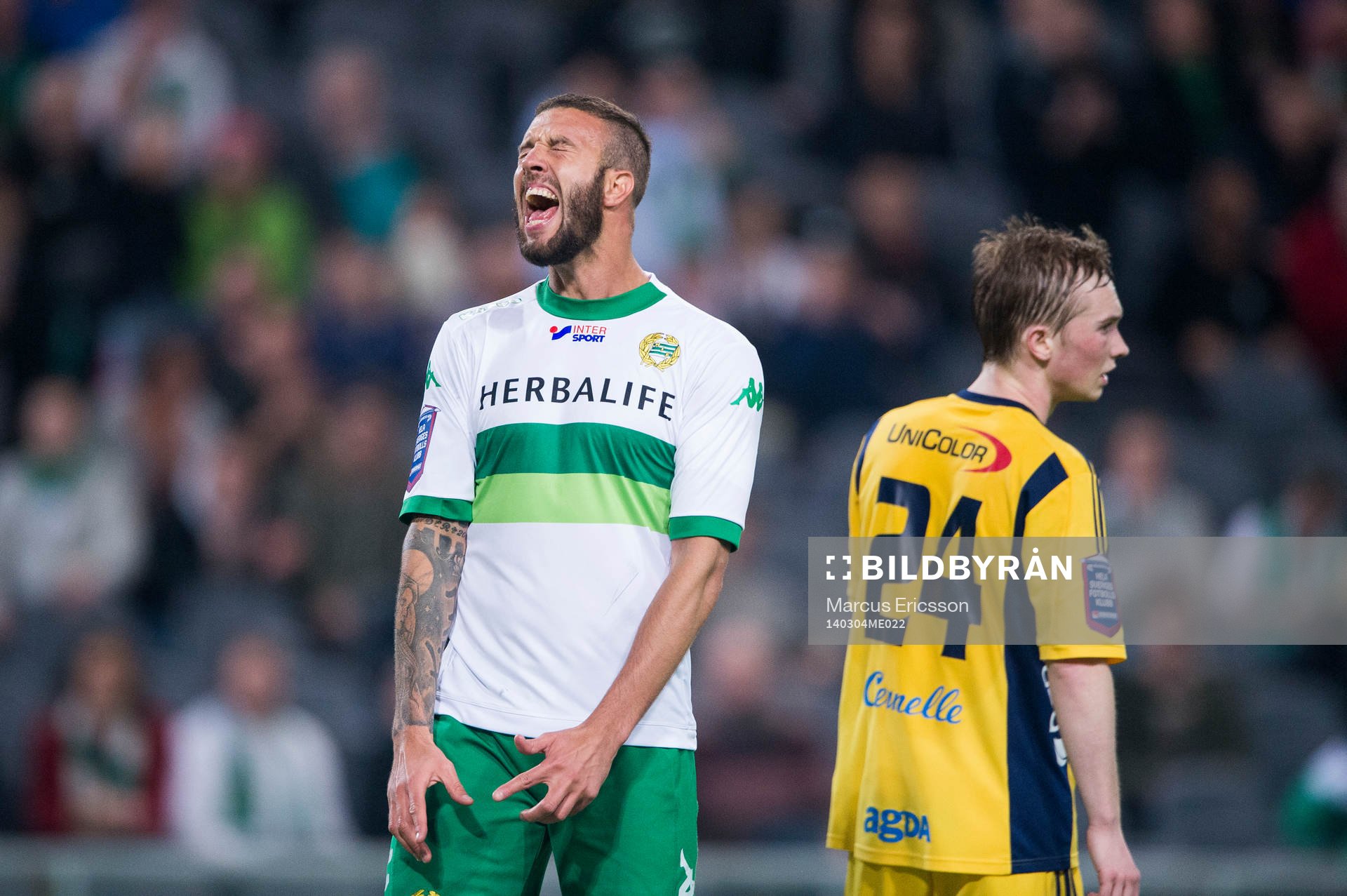 Hammarbys Andreas Haddad skriker ut sin ilska