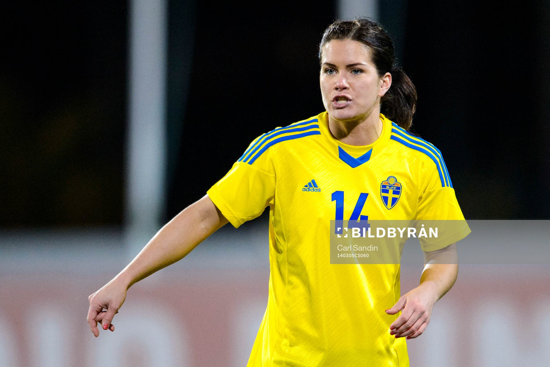 Sveriges Hanna Folkesson i matchen mellan Sverige och Danmark under Algarve Cup den 5 mars 2014.