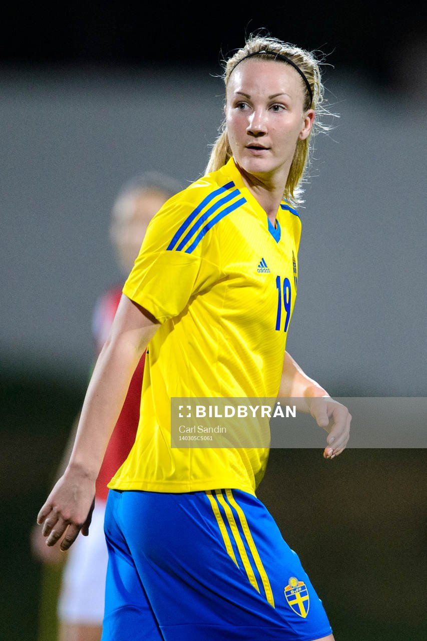 Sveriges Emma Lund i matchen mellan Sverige och Danmark under Algarve Cup den 5 mars 2014.