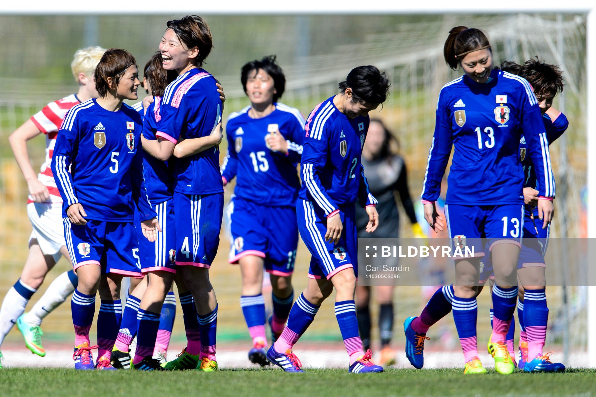 Japan jublar efter 1-1 i matchen mellan Japan och USA under Algarve Cup den 5 mars 2014.