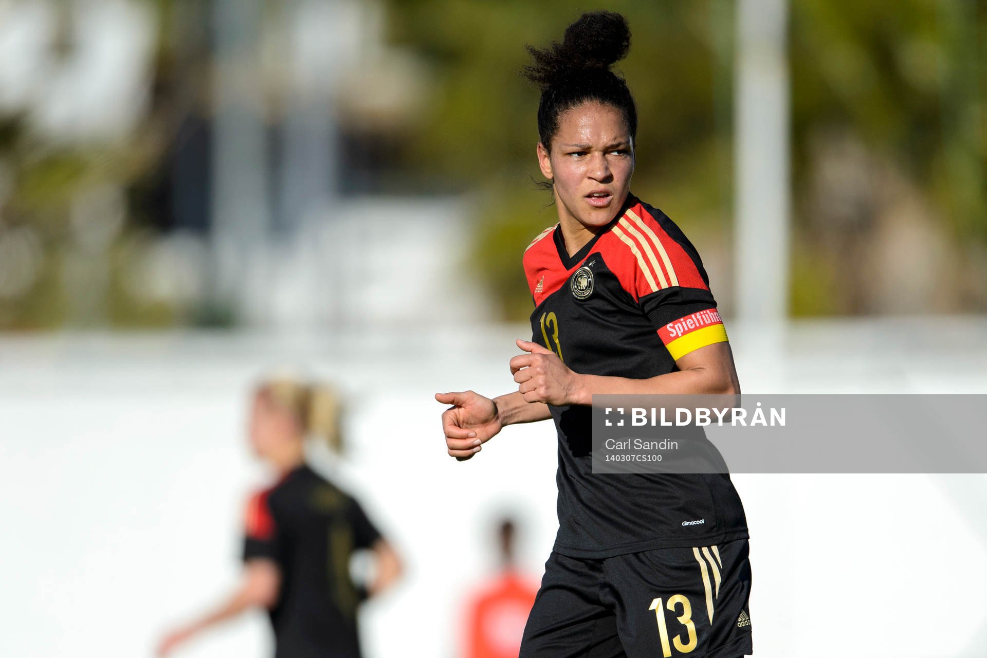 Tysklands Celia Sasic under fotbollsmatchen mellan Tyskland och Kina i Algarve Cup den 7 mars 2014.