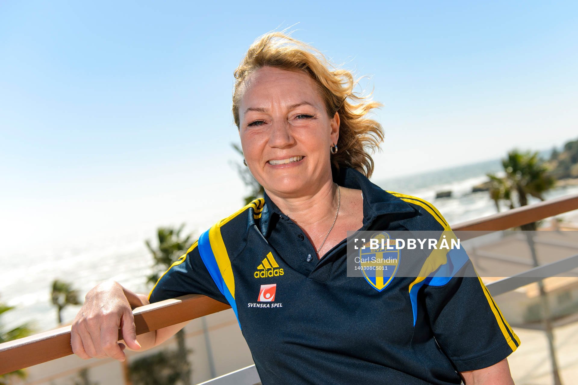 Annica Näsmark, sjukgymnast, poserar för ett porträtt på en pressträff under Algarve Cup den 8 mars 2014.