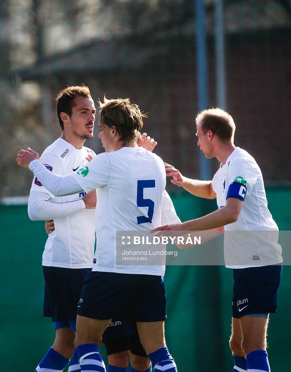 Norrköpings spelare jublar efter att Emir Kujović gjort 0-1 under fotbollsmatchen mellan AFC United och Norrköping i Svenska Cupen den 9 mars 2014 i Stockholm.