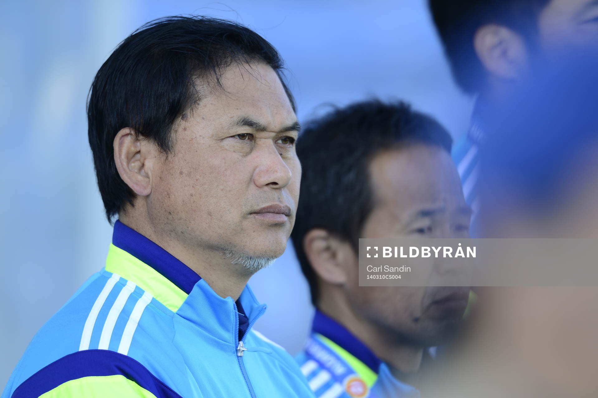 Japans förbundskapten Norio Sasaki under fotbollsmatchen mellan Japan och Sverige i Algarve Cup den 10 mars 2014.
