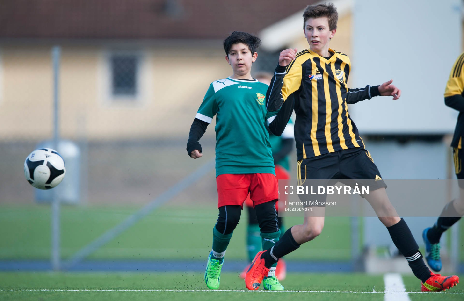 IFK Hässleholms Axel Nord i DM-matchen i fotboll för 14-åringar mellan IFK Hässleholm och Ödåkra i Hässleholm 16 mars 2014.