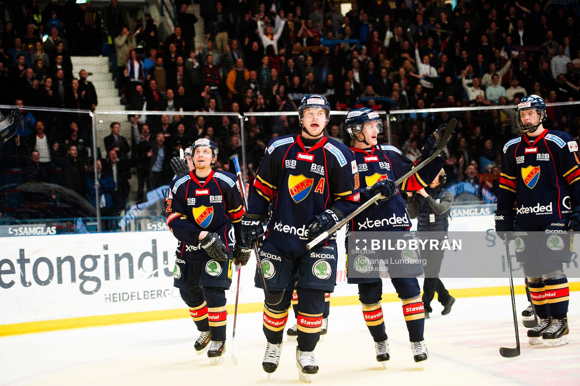 Djurgårdens Joakim Eriksson och Marcus Sörensen jublar