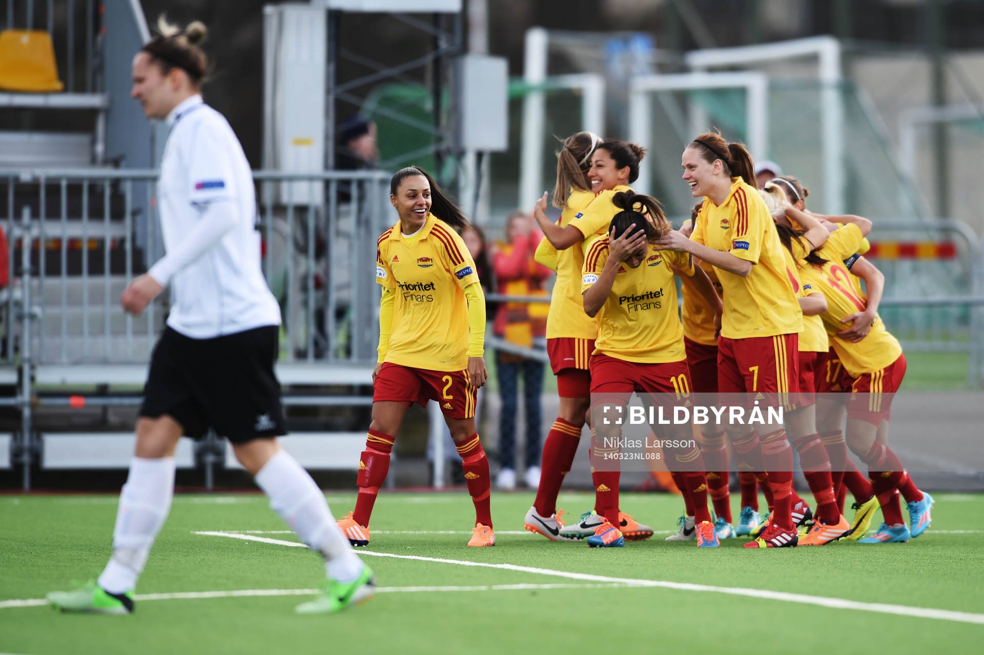 Tyresö jubel under kvartsfinalen av damernas champions league mellan Tyresö och Neulengbach 23 mars 2014 i Stockholm.