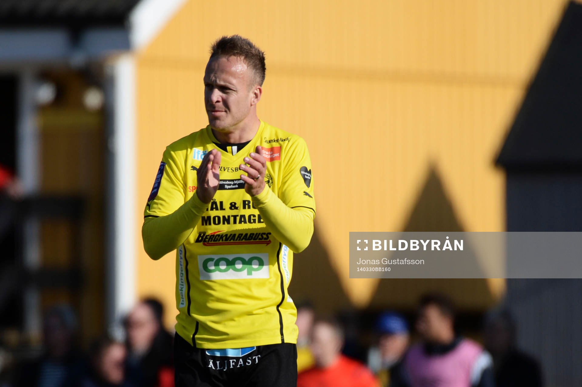 Mjällbys Marcus Ekenberg under den allsvenska fotbollsmatchen mellan Mjällby och Gefle den 30 mars 2014 i Mjällby.