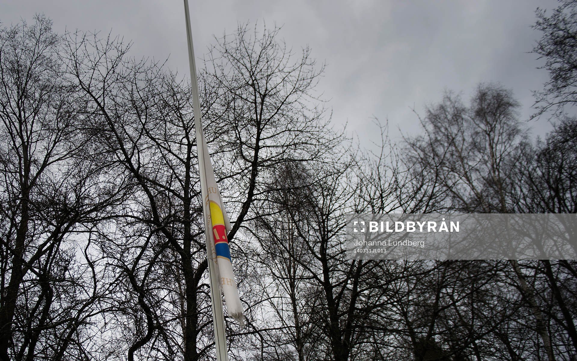 En djurgårdsflagga hänger på halv stång