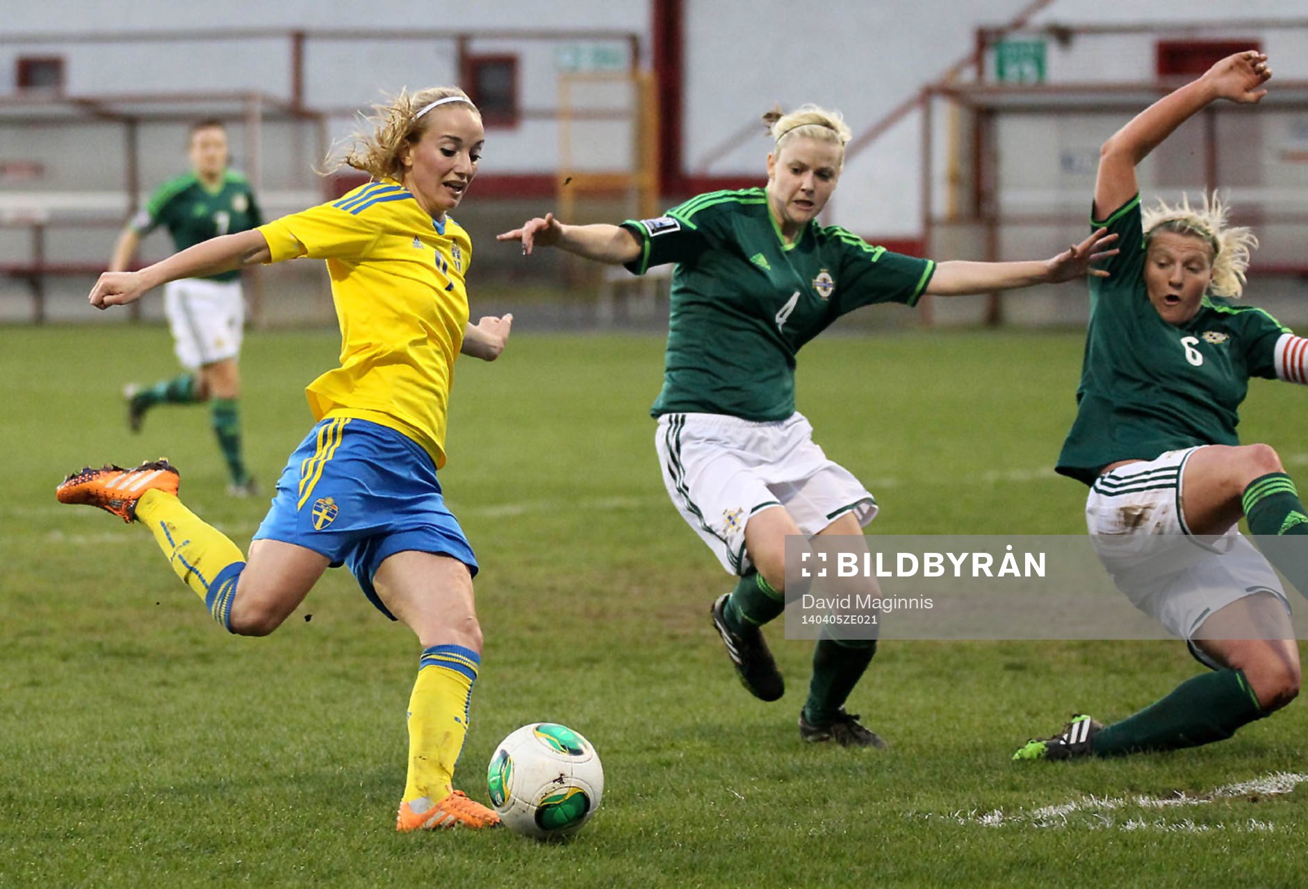 Sweden's Kosovare Asllani and Northern Ireland's Nadene