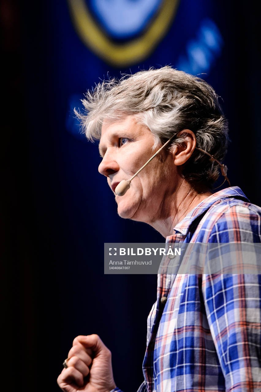 Förbundskapten Pia Sundhage under upptaktsträffen i damallsvenskan den 08 april 2014 i Stockholm. 