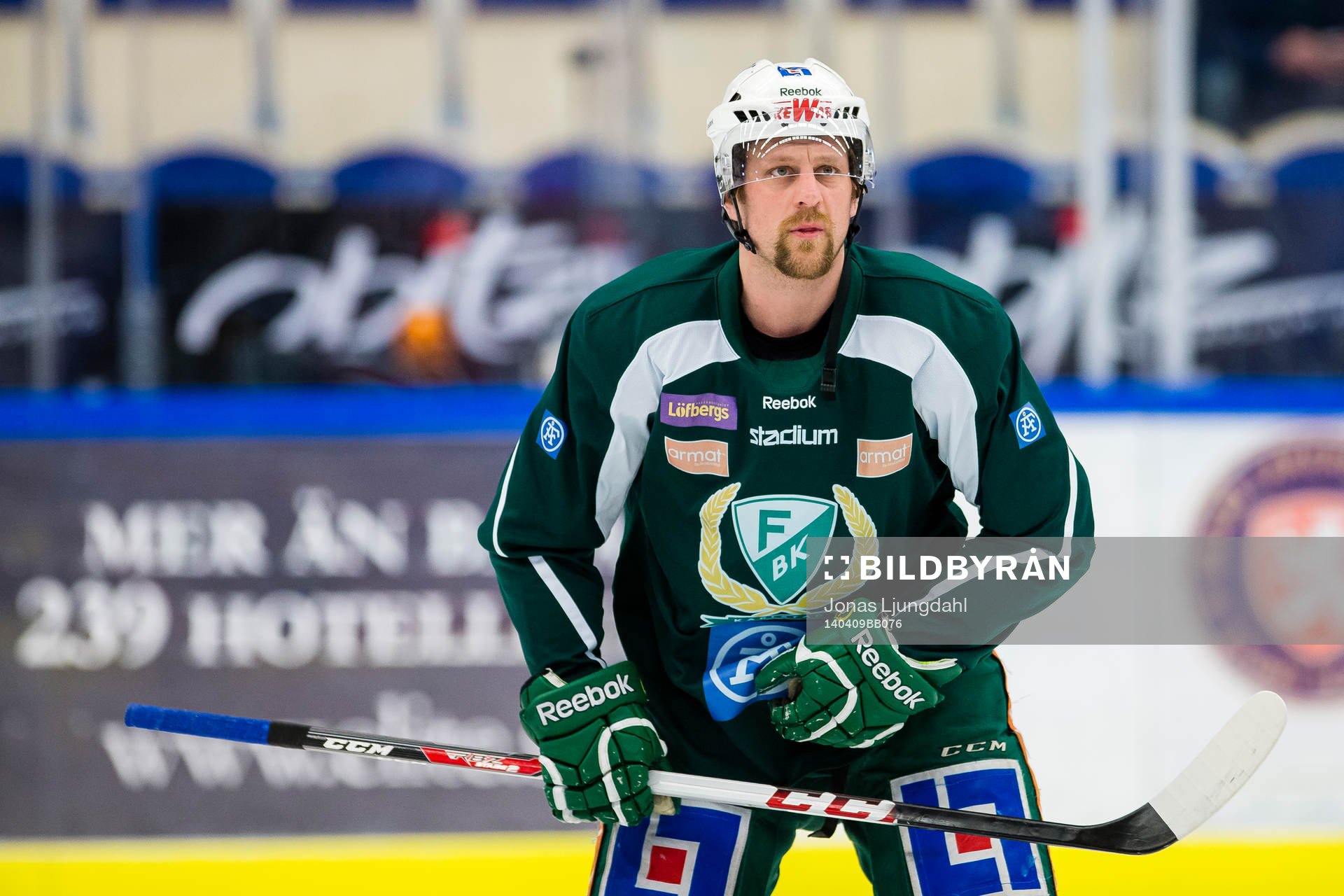 Färjestads Christian Berglund innan ishockeymatchen i SHL