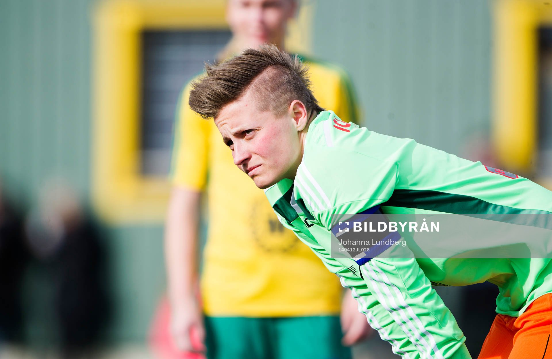 Bollstanäs målvakt Pernilla Ebberyd under fotbollsmatchen i Elitettan mellan Bollstanäs och Mallbacken den 12 april 2014 i Stockholm.