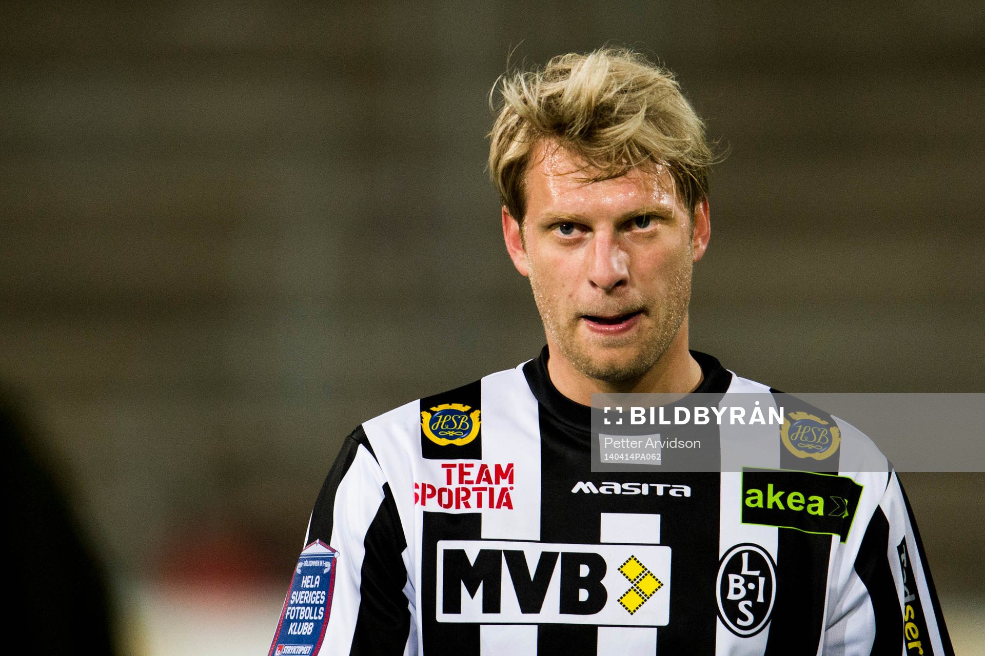 Landskronas Martin Rudolfsson under fotbollsmatchen i Superettan mellan Landskrona BOIS och Ljungskile den 14 april 2014 i Landskrona.