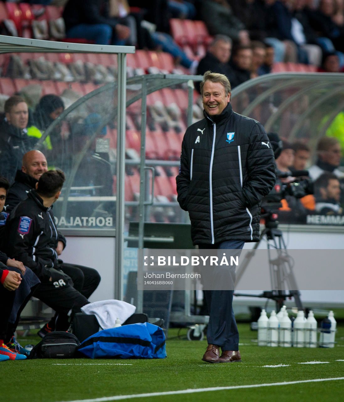 Malmö FFs tränare Åge Hareide skrattar och ser glad ut