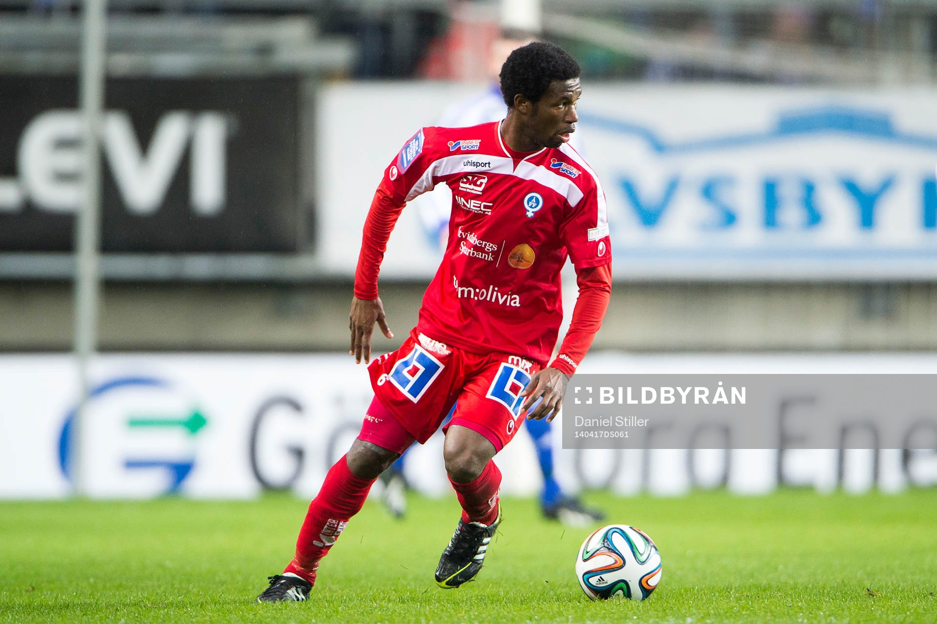 Åtvidabergs Mohammed Abubakari under fotbollsmatchen i Allsvenskan mellan IFK Göteborg och Åtvidaberg den 17 april 2014 i Göteborg.