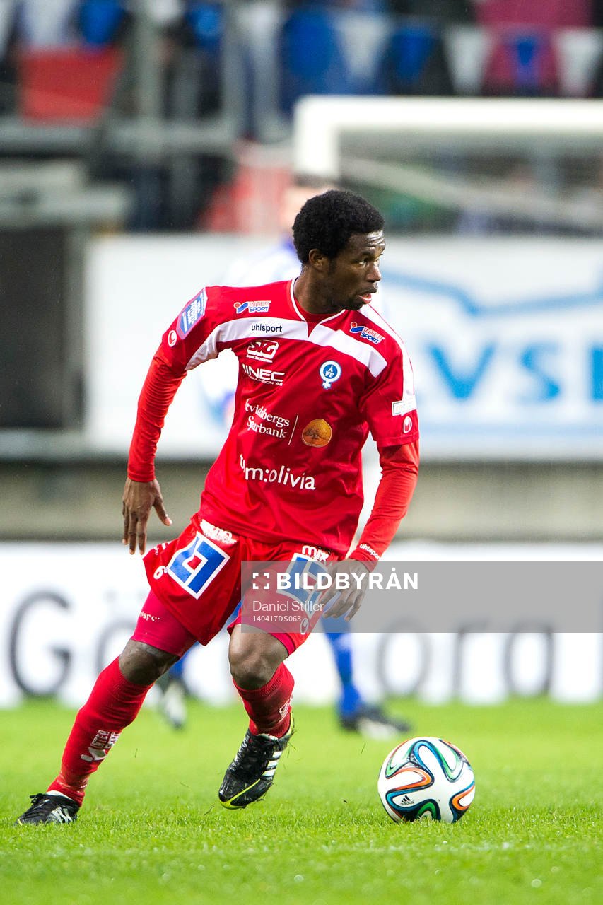 Åtvidabergs Mohammed Abubakari under fotbollsmatchen i Allsvenskan mellan IFK Göteborg och Åtvidaberg den 17 april 2014 i Göteborg.