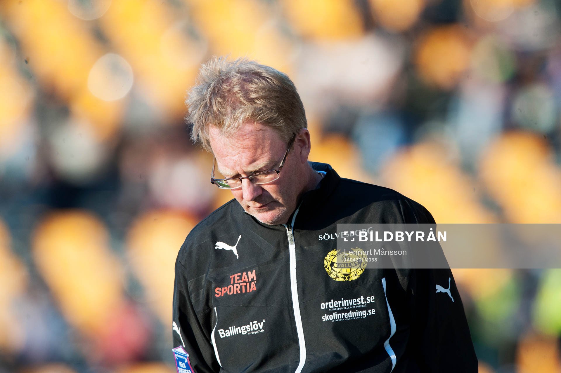 Mjällbys tränare Lars Jacobsson i matchen i allsvenskan